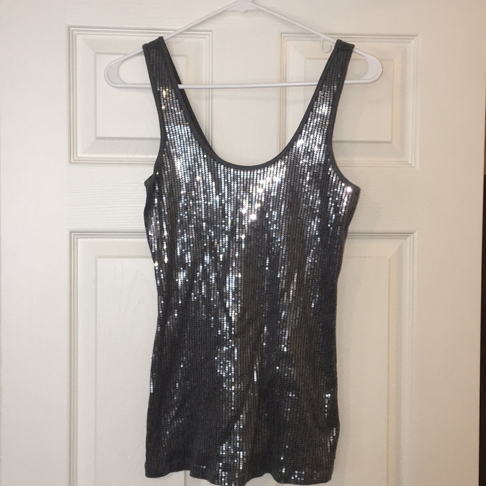 Silver/grey ribbed sequin front Express tank *sold
